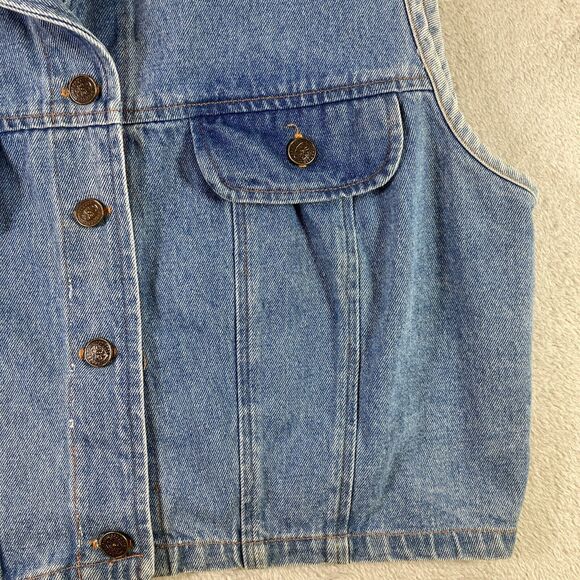 Vintage Jean Denim Vest Jacket Women 13/14 Blue Fake Pockets Sleeveless USA - Picture 3 of 14